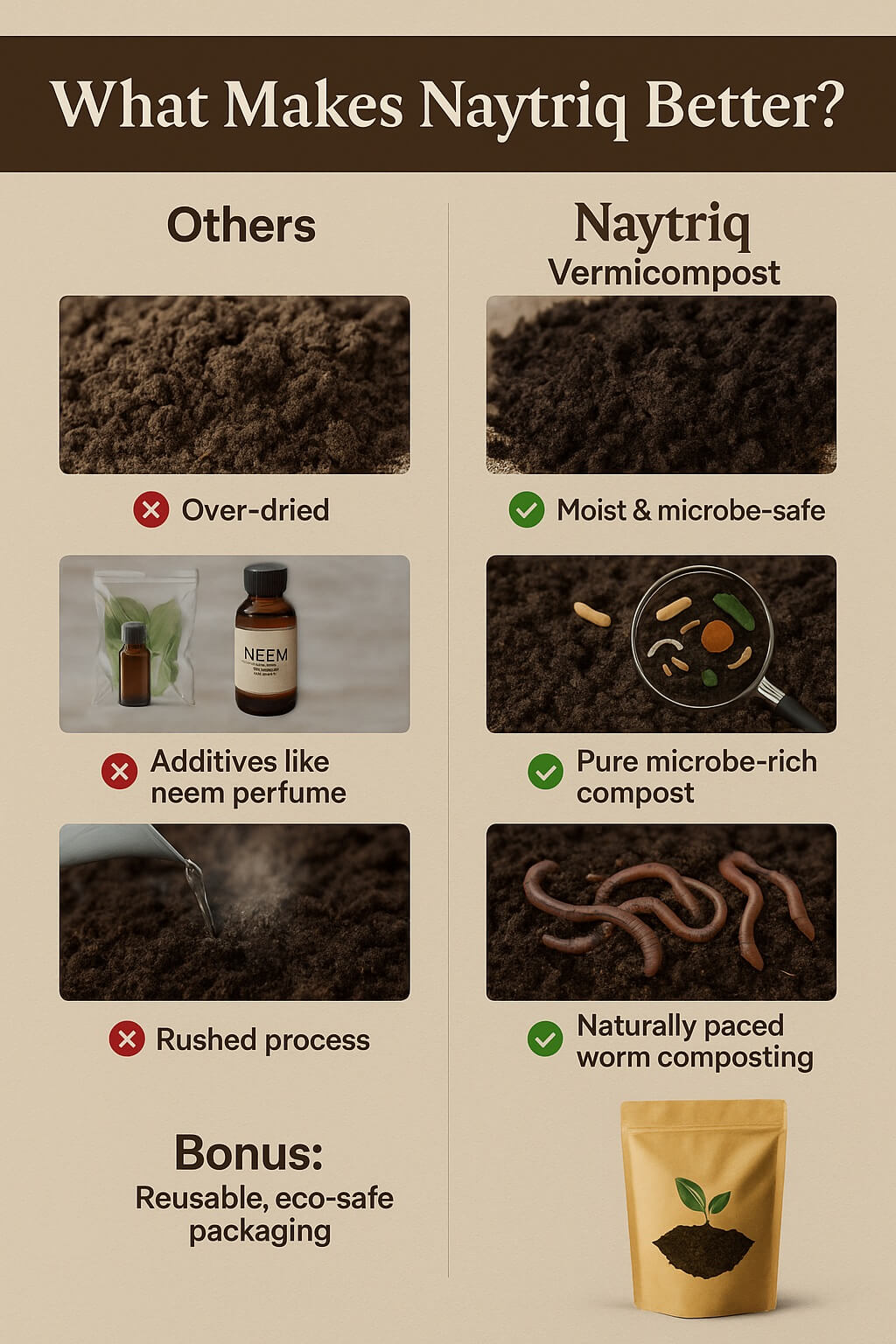 Naytriq vermicompost quality comparison showing superior microbe content vs competitor