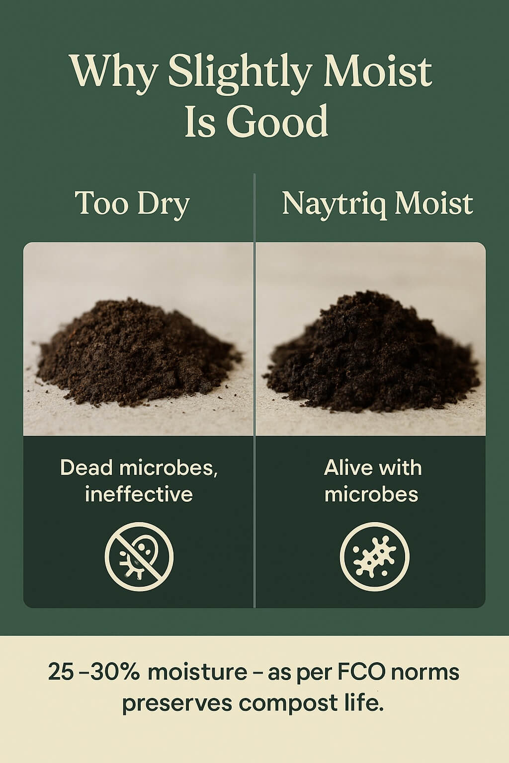 Optimal moisture content in Naytriq vermicompost for effective soil decomposition